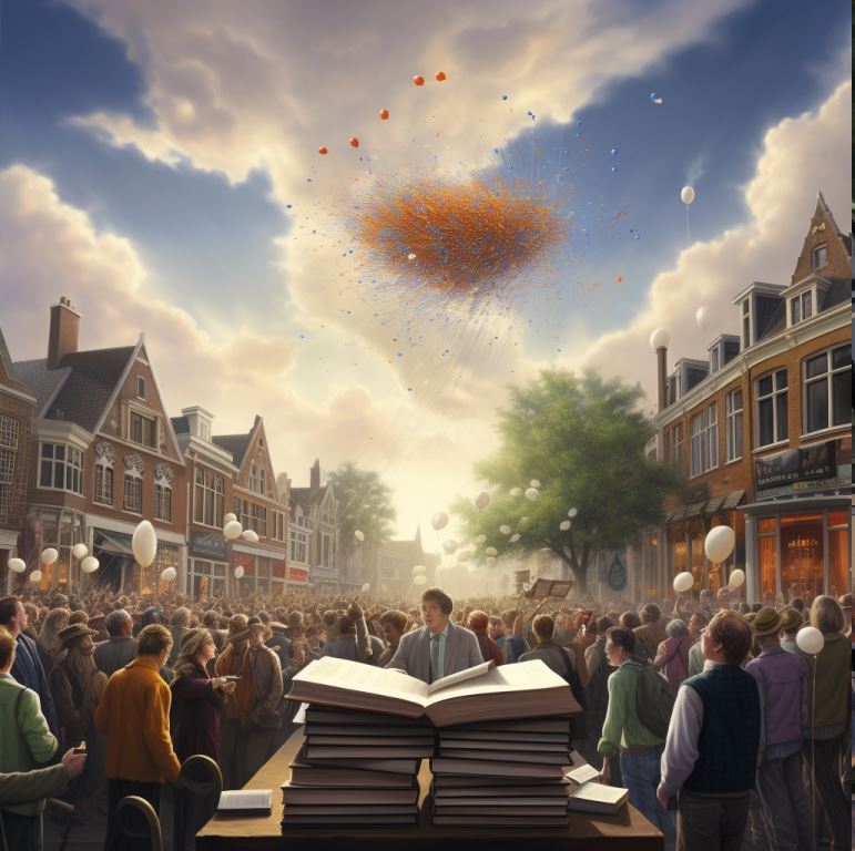 gigaroel Een illustratie waarin een uitgever3Ba