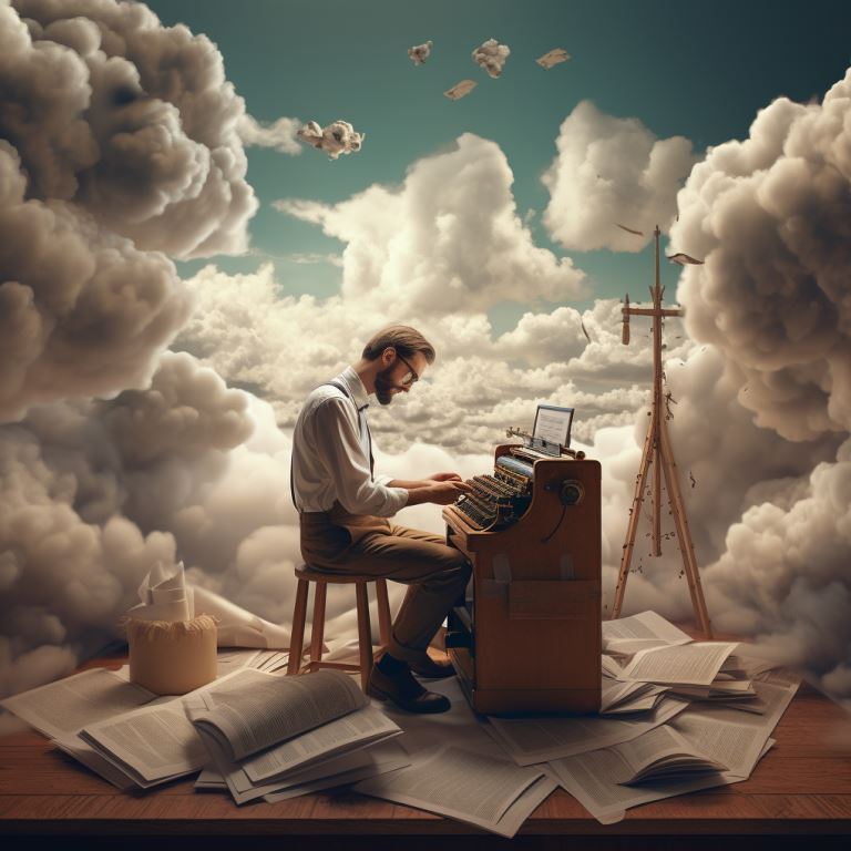 gigaroel wanhopige man aan bureau probeert op ouderwetse typema 1c424237 dbd9 4603 9265 6dba62ac6aa4